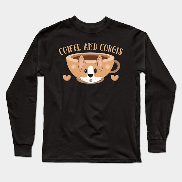 Coffee and Corgis Corgi Dog Long Sleeve T-Shirt by TheBestHumorApparel